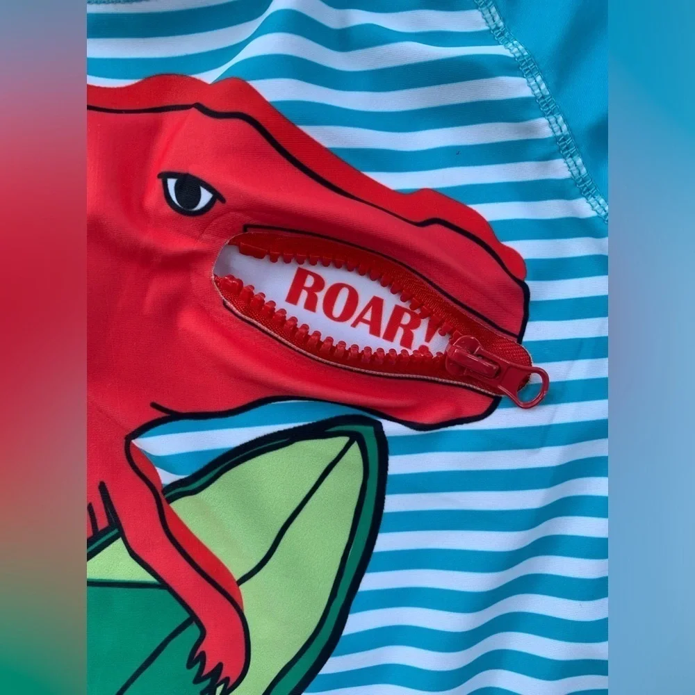 Andy & Evan Size 5 Dinosaur Zipper Long Sleeve Rash Guard